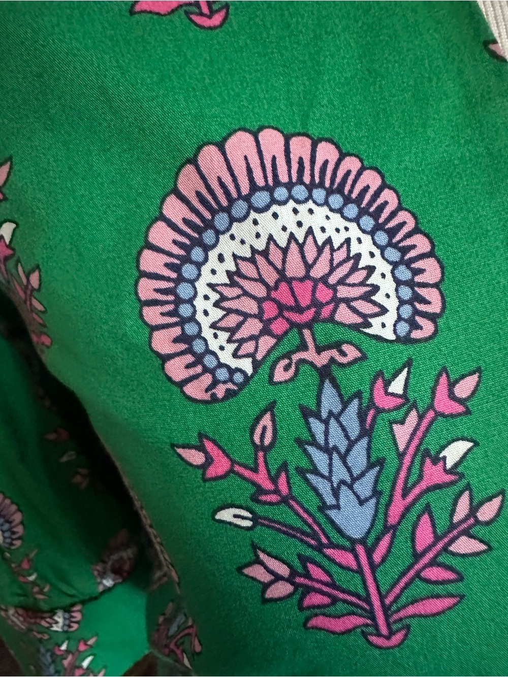 Boden Green Printed Maxi Dress with Pink Accent - Picture 5 of 8